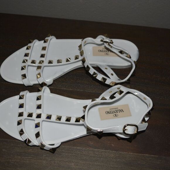 Valentino White Sandals with Gold Studs - Picture 2 of 7